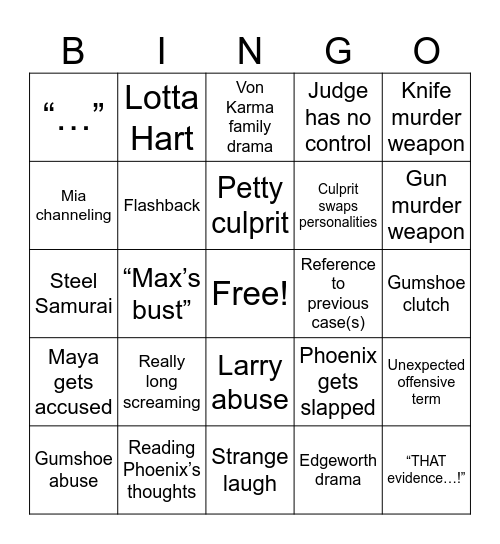 Farewell, My Turnabout Bingo Card