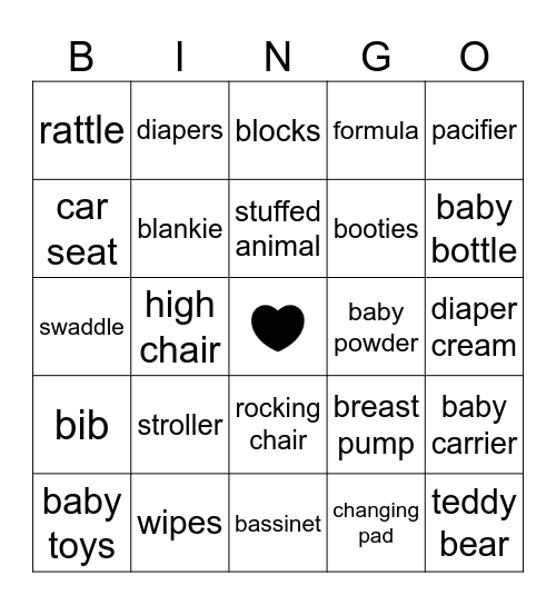 Baby Shower Bingo Card