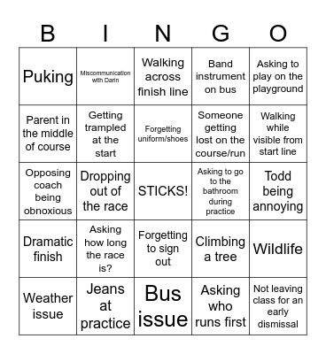 XC 2025 Bingo Card