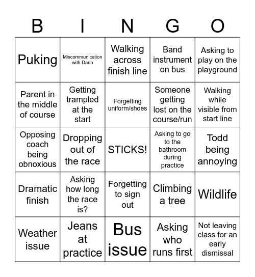 XC 2025 Bingo Card