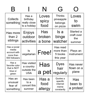 Lavender Ice Cream Social Bingo Card