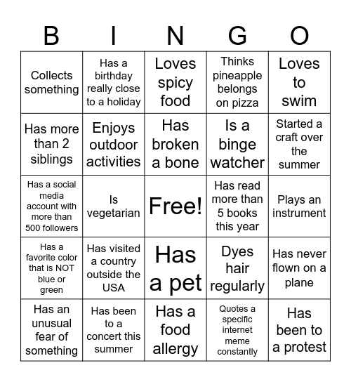 Lavender Ice Cream Social Bingo Card