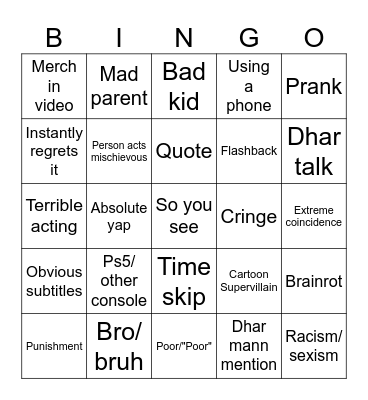 Dhar Mann Bingo Card