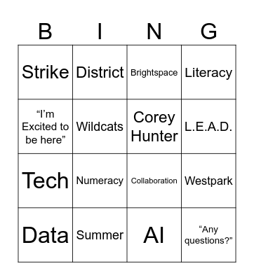 WMS Welcome Back BINGO Card
