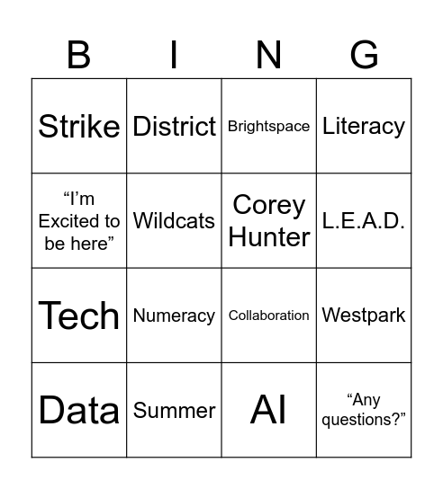 WMS Welcome Back BINGO Card