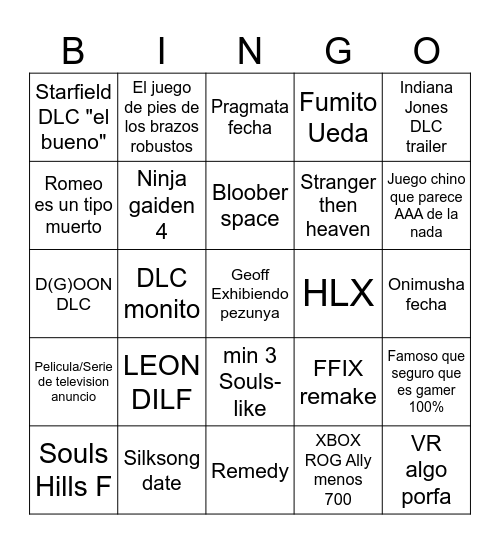 Gamefest gaming Bingo Card