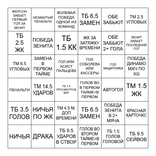Bingo канала Синий Пульс Bingo Card