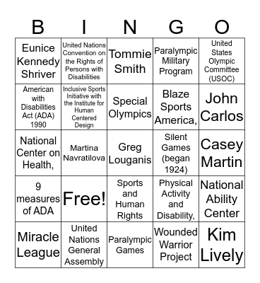 Women with Disabilities in Sports Bingo Card