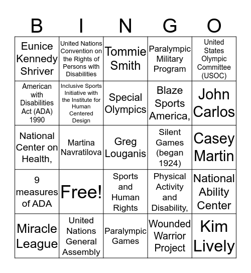 Women with Disabilities in Sports Bingo Card