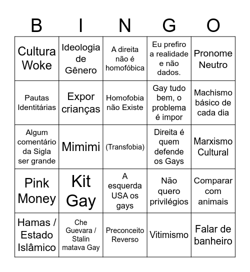 Bingo (GAY) Bingo Card