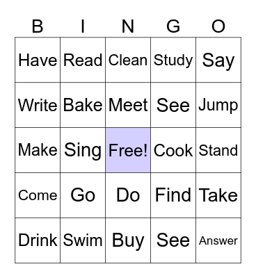 Verbs bingo Card