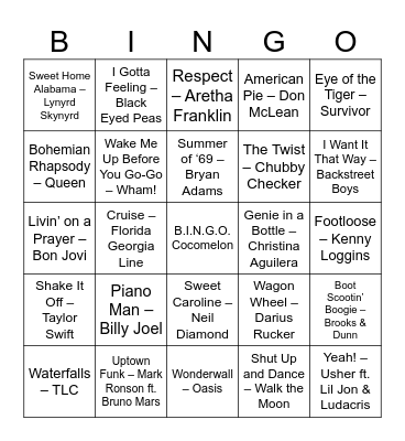 Music Bingo Monday Bingo Card