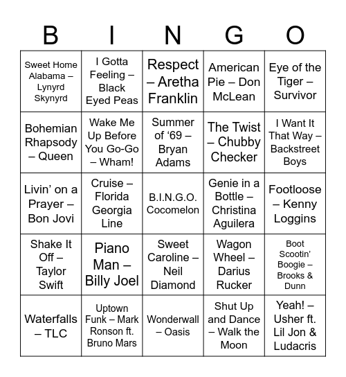 Music Bingo Monday Bingo Card