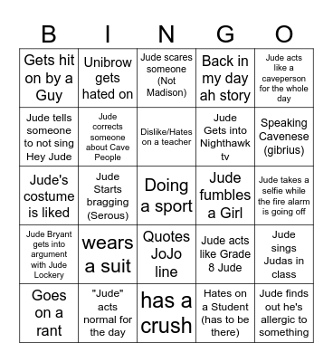 Judes Bingo Card