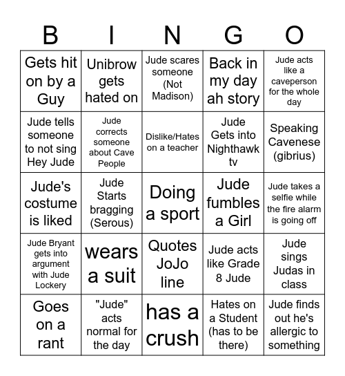 Judes Bingo Card