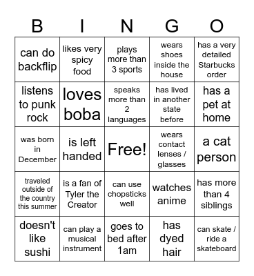 Getting to Know YOU Bingo Card