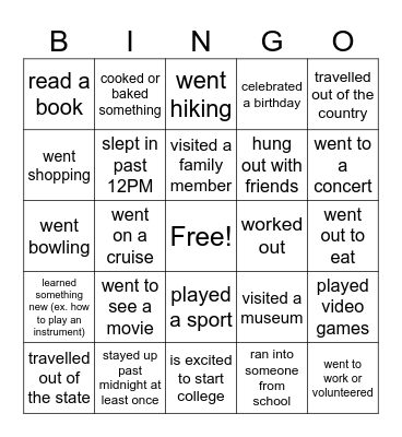 Back-to-School Bingo Card