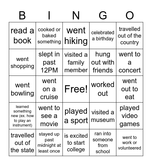 Back-to-School Bingo Card