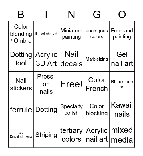 〄 Nail Art Bingo Card
