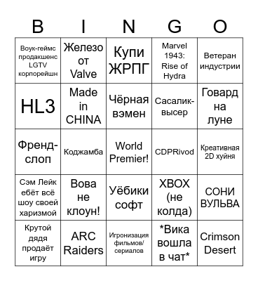 Гейм-скам Открытая Ночь 2025 Bingo Card