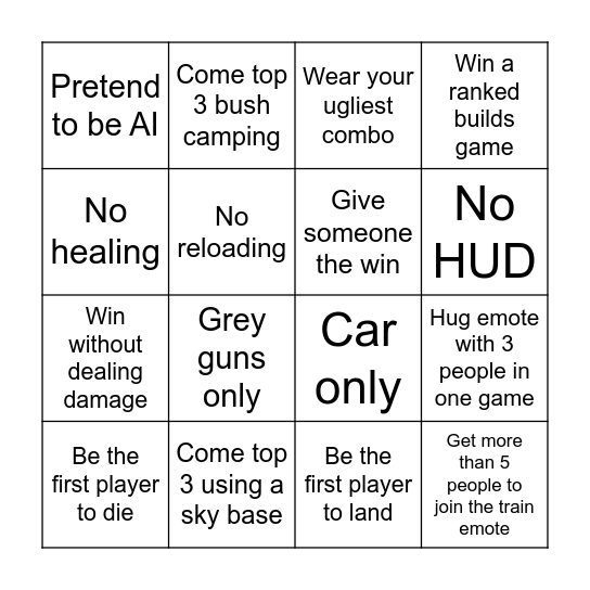 Fortnite Bingo Card