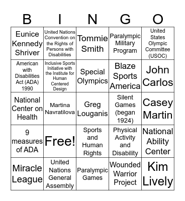 Women with Disabilities in Sports Bingo Card