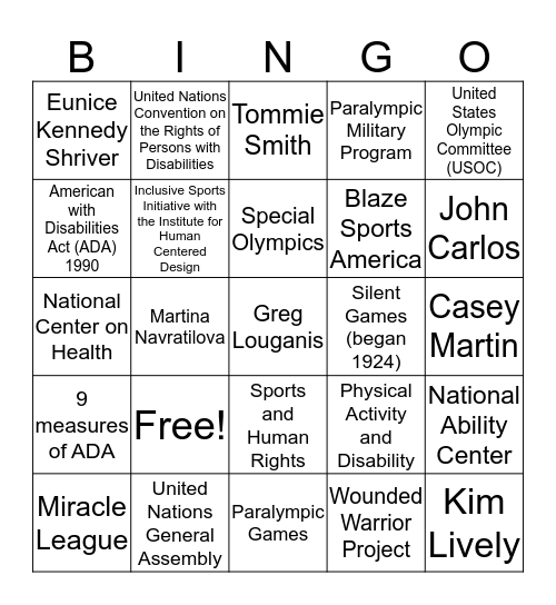 Women with Disabilities in Sports Bingo Card