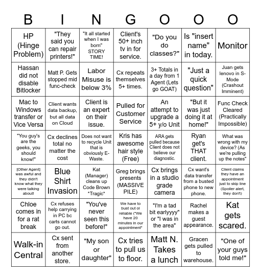 Geek Squad Bingo September Bingo Card