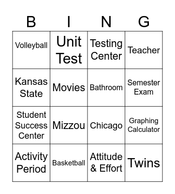 Freshman Algebra Bingo Card