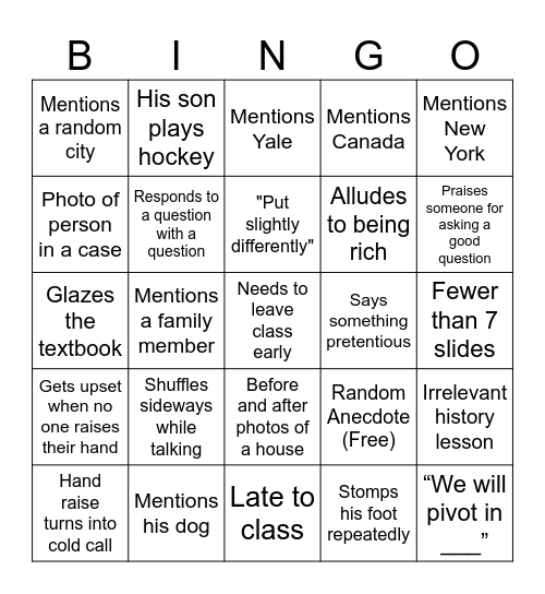 Property Bingo Card