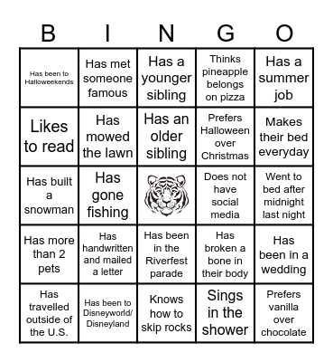 Class of 2029 Bingo Card
