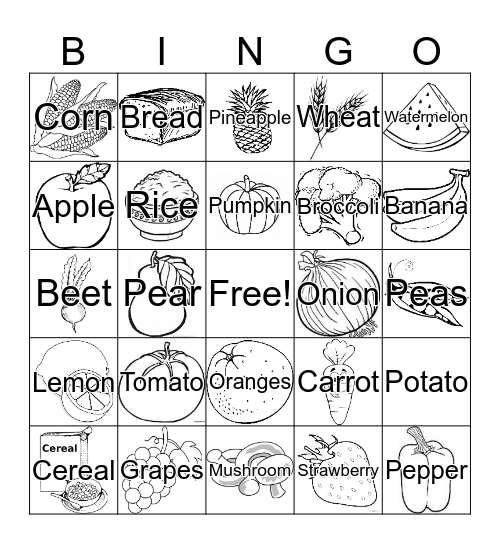 Food Groups Bingo Card