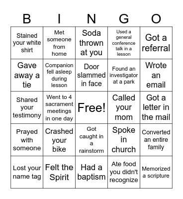 Missionary Bingo Card