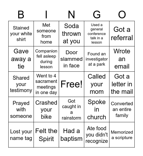 Missionary Bingo Card