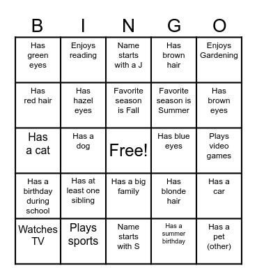 Classmate Bingo! Bingo Card