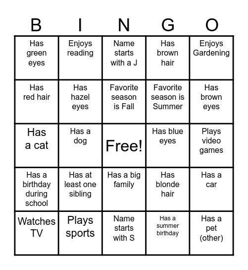 Classmate Bingo! Bingo Card
