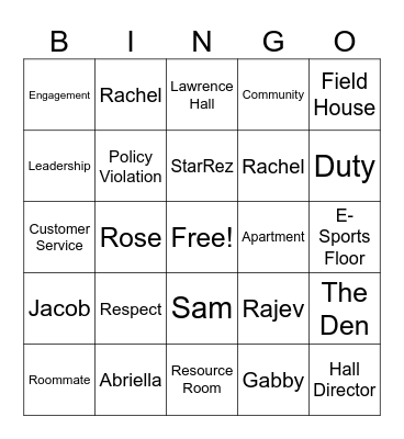 SCSU RA Training Bingo Card