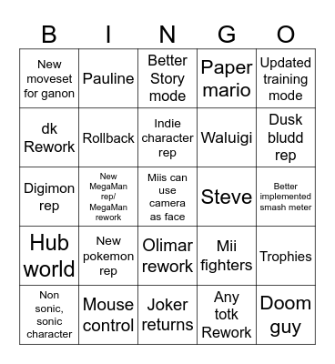Smash bingo Card