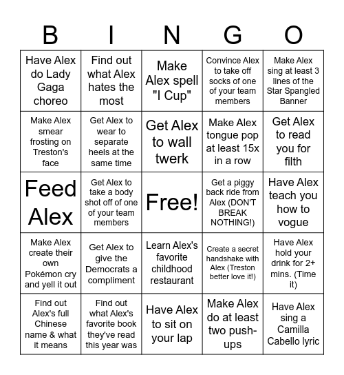 Alex's Puppet Party Bingo Card
