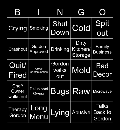 Kitchen Nightmares Bingo Card