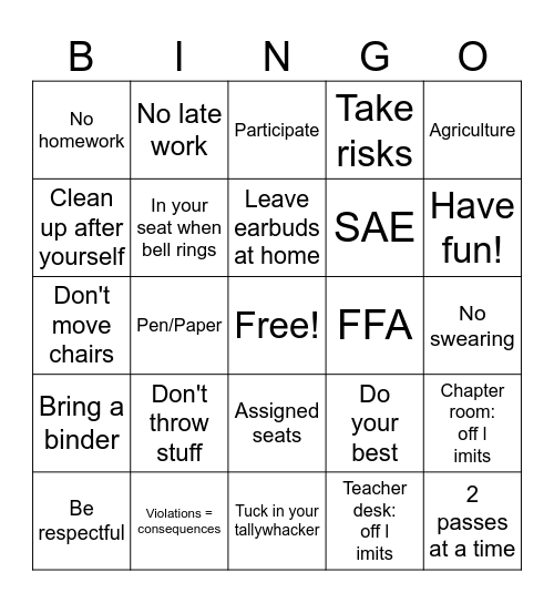 Ag Syllabus Bingo Card