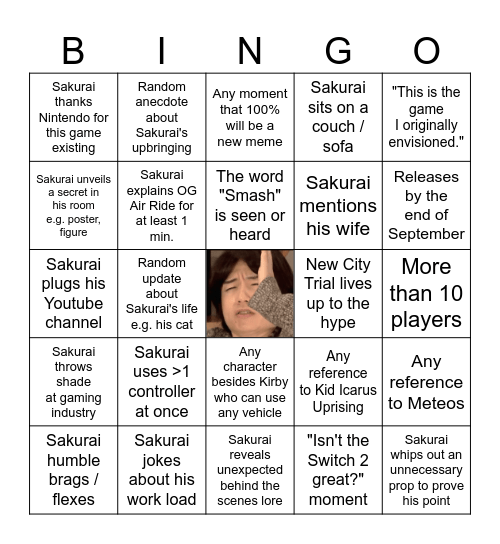Kirby Air Riders Direct (8/19/25) Bingo Card