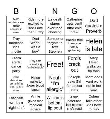 Cave Family Bingo Card