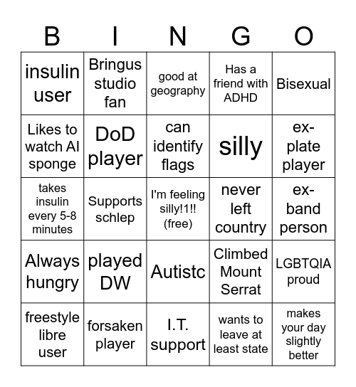 Diabingo! Bingo Card