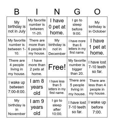 ALL ABOUT ME Bingo Card