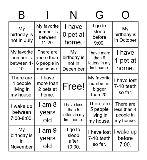 ALL ABOUT ME Bingo Card