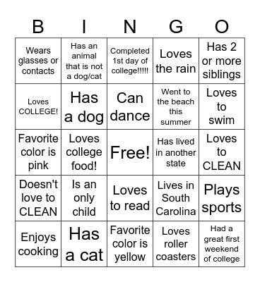 USCA LIFE Bingo Card
