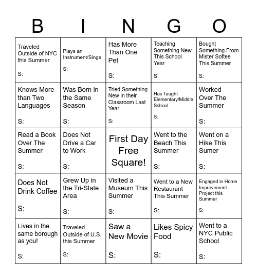 Untitled Bingo Card