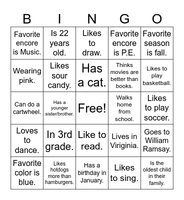 4 in a Row Bingo Card