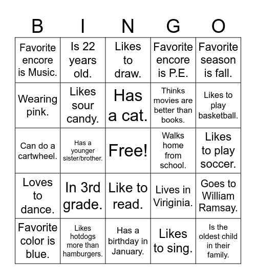 4 in a Row Bingo Card